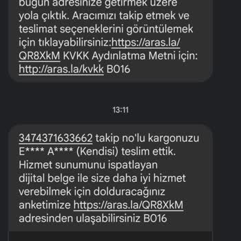 Aras Kargo Kargo Teslim Edildi Mesajı Geliyor Ancak Teslim Edilen Kargo Yok.