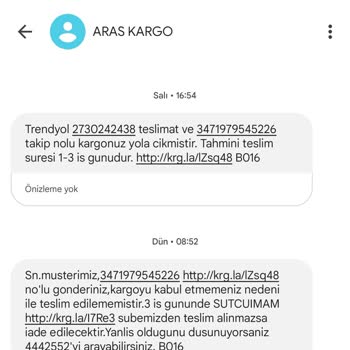 Aras Kargo Kargom Reddedildi Olarak Görünüyor.