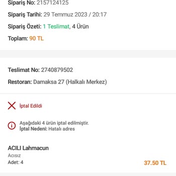 Trendyol Yemek Para İadesi Yapmıyor