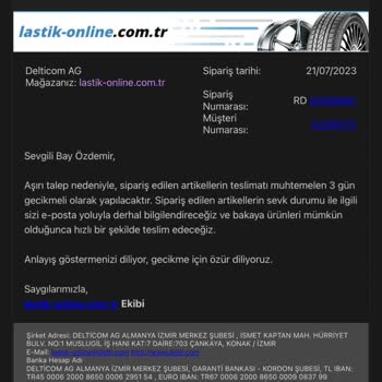 Lastik-online.com İznim Olmadan Çekilen Tutarın İadesi Ve Siparişimin Gönderilmesi