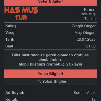 Has Muş Turizm O Biletten Aldığım Bilet Koltuğu Birden Fazla Kişiye Satılmış