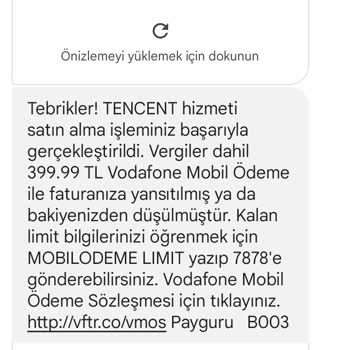 Vodafone Tencent Firması Tarafından Telefon Hattı Üzerinden Hattıma Borç Çıktı