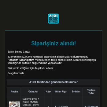 A101 İnternet Sitesinden Satış