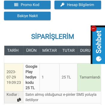 epin.com.tr Google Play Kodu SMS Gelmiyor