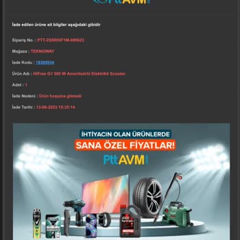 PttAVM Ürün İadesi Ücreti Yatırılmadı
