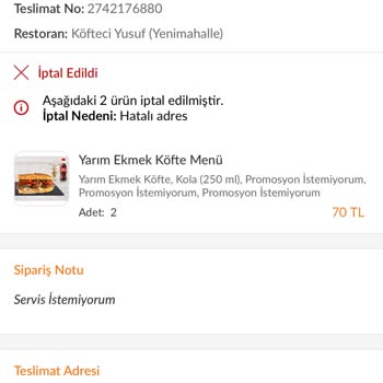 Trendyol Yemek Ücret İadesi Ü