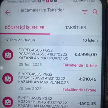 Pegasus Kartımdan İşlemsiz Para Kesti
