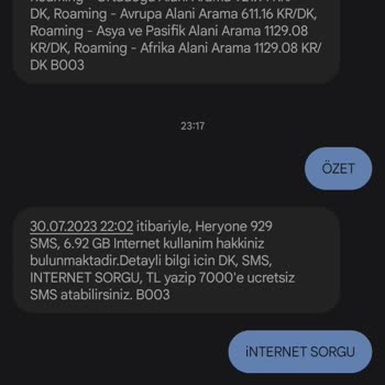 Vodafone Kalan Kullanım Ve Paket Aşım Sorunu