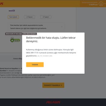 Pegasus Comfort Flex'te Bilet Değişikliğinin Gerçekleştirilememesi