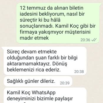 Kamil Koç İptal Bilet Ücret İade Talebi