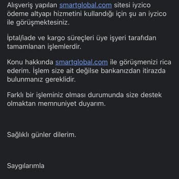 iyzico/Smart Global Aracılıyla Hesabımdan 59,99 ₺ Lik Kesim Ücreti