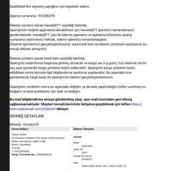 Saat & Saat Hesaba Para Aktardım Açıklama Girilmedi Siparişim Onaylanmadı