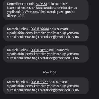 Watsons Nedensiz Sipariş İptali