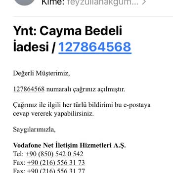 Vodafone Net Cayma Bedeli İadesi