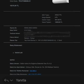 Daikin İzinsiz Ve Bilgim Olmadan Sipariş İptali Ve Fiyat Artışı