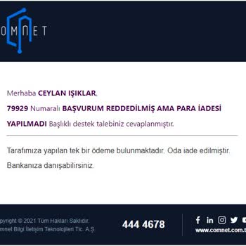 Comnet 1188 TL Peşin Aldı Ve Üyeliğimi İptal Etti
