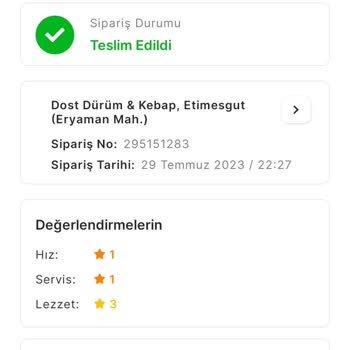 Migros Yemek Üzerinden Gelen Eksik Sipariş