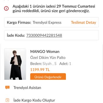 Trendyol Mango Kaban İadeyi Kabul Etmiyor