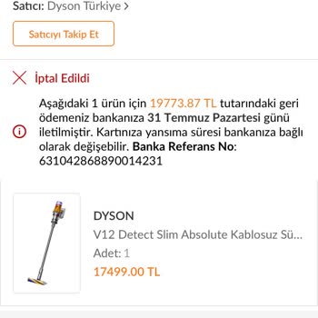 Trendyol Dyson Resmi Satıcısı Siparişimi İptal Etti