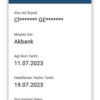 AGT Kurye (aynigunteslim.com) Akbank Kredi Kartım Teslim Edilmedi
