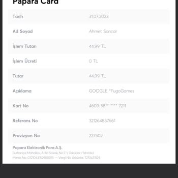 Papara Kartımdan İzinsiz Fugo Games Para Çekimi