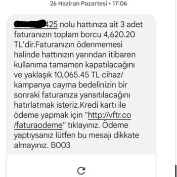 Vodafone Ekstra Cayma Bedeli Talep Ediyor