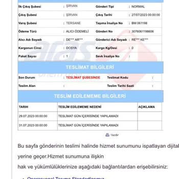 Aras Kargo Zamanında Teslim Edilmedi