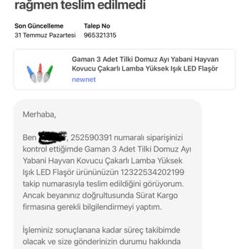Hepsiburada Teslim Edilmeyen Ürüne Destek Vermemesi