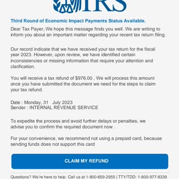 Gelir İdaresi Başkanlığı Irs Devlet Dairesi Olduğu İddia Edilen Yerden Mail Gelmesi