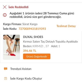 Sürat Kargo İadenin Reddedilmesi Gerekirken Kabul Edilmesi