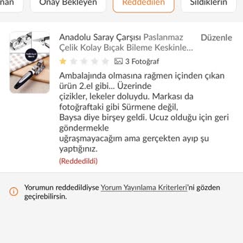 Trendyol Ürün Değerlendirmem Reddedildi