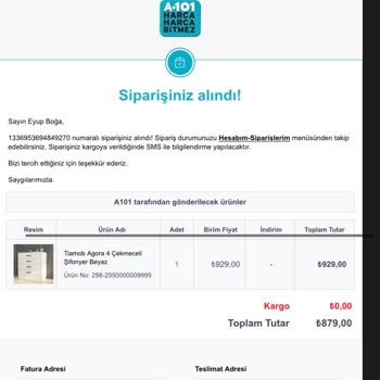 A101 Ürünüm Hala Kargolanacak