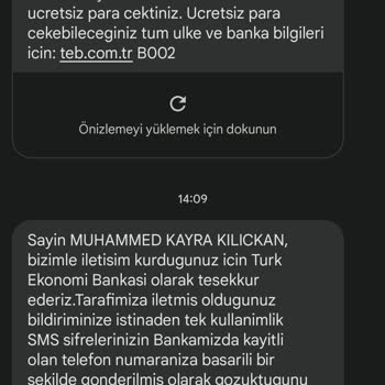 TEB Yurt Dışı Tek Kullanımlık Şifre SMS Gelme Sorunu