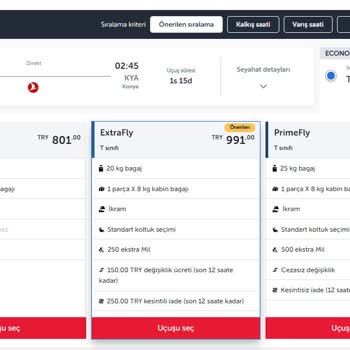 THY - Primefly - Bilet Değişikliği İçin Ekstra Ücret