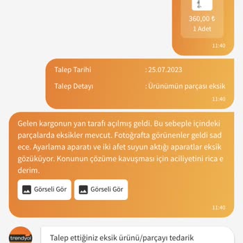 Trendyol Moonshop Hırdavat Eksik Ürün Gönderimi