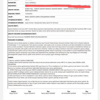 Garanti Bankası Hakem Heyeti Kararına Rağmen Ücreti İade Etmiyor!