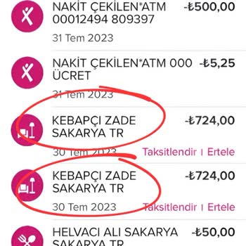 Kebapçı Zade (Sakarya) Restoranda Kasada Kartımdan 2 Kez Para Çekildi!