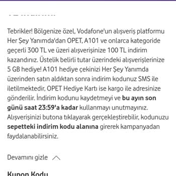 Vodafone Kazanılan Hediyeyi Vermemesi