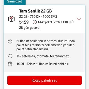 Vodafone Kolay Paket Yüklemesi