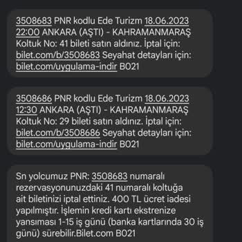 Bilet.com Bilet İade Paramı Alamadım.