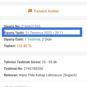 Trendyol Yemek Yemek Siparişim İptal Edilmiş Ve Paramı İade Etmiyor