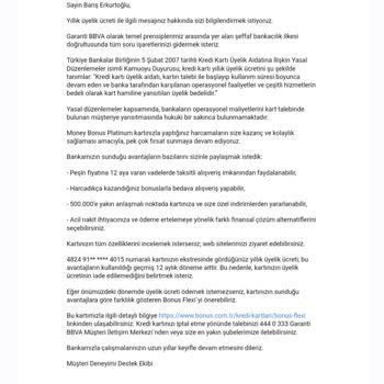 Garanti BBVA Kredi Kartı Aidatı İadesi