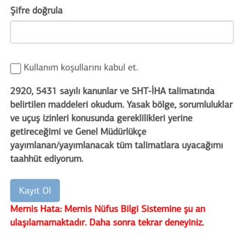 Sivil Havacılık Genel Müdürlüğü Kayıt Mernis Hata