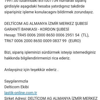 Lastik-online.com.tr Ödeme Ve İletişim Sorunu.