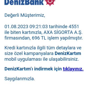 Denizbank Kredi Kartı İle İzinsiz Axa Sigorta İşlemi