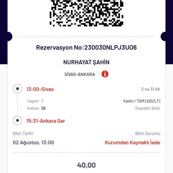 TCDD Sorgulamadan Bilet İptali