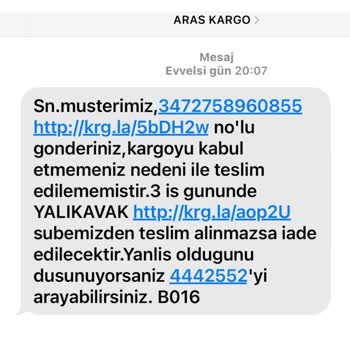 Aras Kargo, Kargom Teslim Edilmedi İade Edildi!
