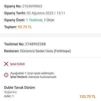 Trendyol Dan Yemek Siparişi Gelmedi