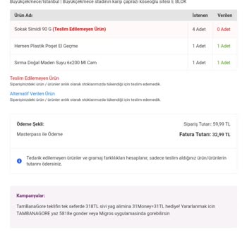 Migros Hemen Almadığım Ürünlerin Ve Getirme Ücretini İade Etmiyor