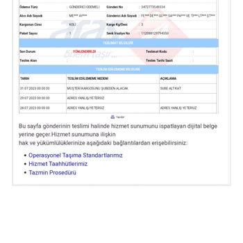 Aras Kargo Kargom Adresime Teslim Edilmedi.